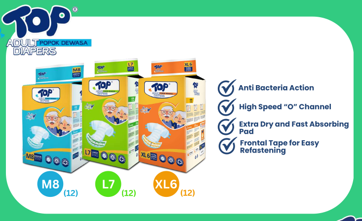 Top Adult Diapers Size M  8+1 X 12